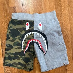Bape Two-Tone Camo & Gray Shark-Graphic Shorts